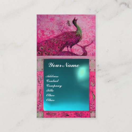 WEDDING LOVE PEACOCK MONOGRAM pink blue aquamarine Business Card