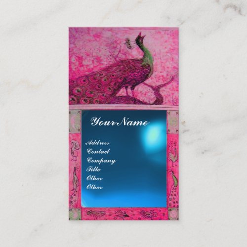 WEDDING LOVE PEACOCK MONOGRAM pink  blue sapphire Business Card