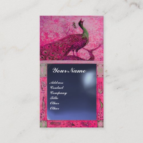 WEDDING LOVE PEACOCK MONOGRAM pink blue topaz Business Card