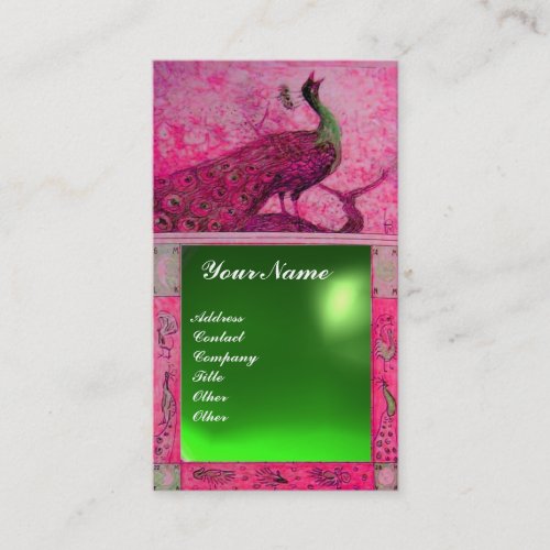 WEDDING LOVE PEACOCK MONOGRAM pink green emerald Business Card