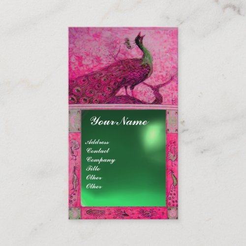 WEDDING LOVE PEACOCK MONOGRAM pink green jade Business Card