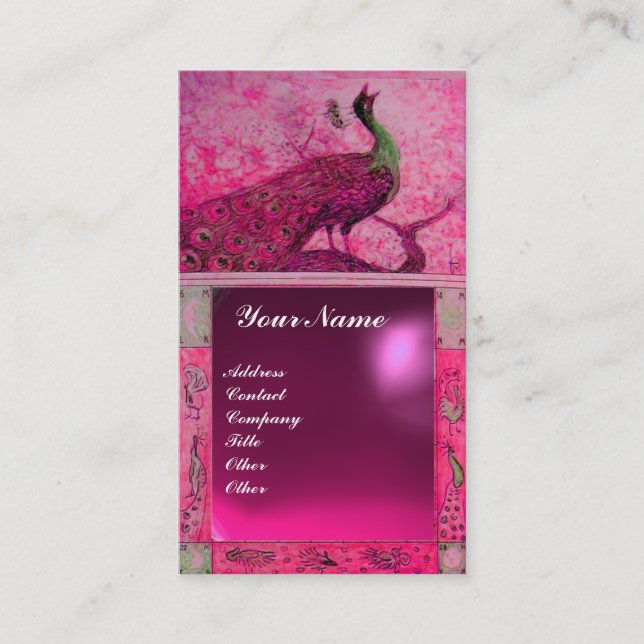 WEDDING LOVE PEACOCK MONOGRAM pink purple amethyst Business Card (Front)
