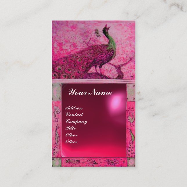 WEDDING LOVE PEACOCK MONOGRAM pink red ruby Business Card (Front)