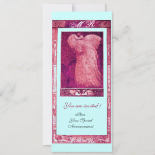 WEDDING LOVE PEACOCK MONOGRAM ,pink red white blue Invitation