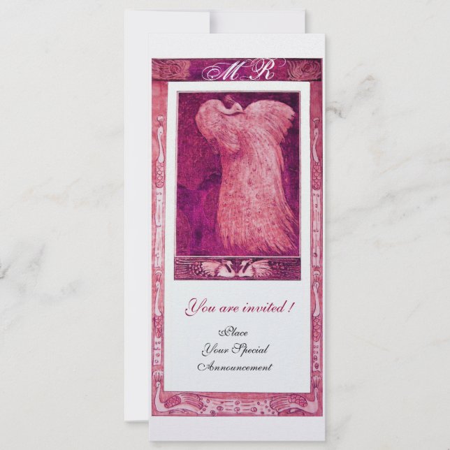 WEDDING LOVE PEACOCK MONOGRAM Pink White Pearl Invitation (Front)