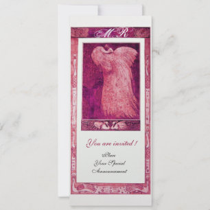 WEDDING LOVE PEACOCK MONOGRAM Pink White Pearl Invitation