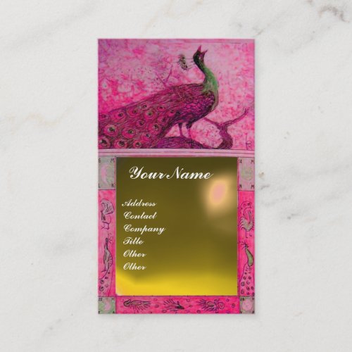 WEDDING LOVE PEACOCK MONOGRAM pink yellow topaz Business Card