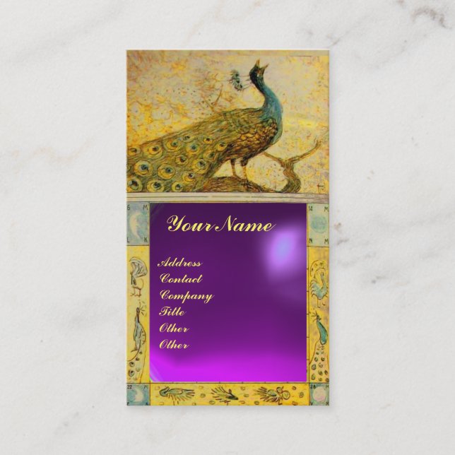 WEDDING LOVE PEACOCK MONOGRAM  purple amethyst Business Card (Front)