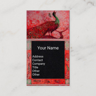 WEDDING LOVE PEACOCK MONOGRAM Red Black Paper Business Card