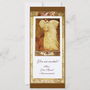 WEDDING LOVE PEACOCK MONOGRAM ,Sepia Brown White Invitation