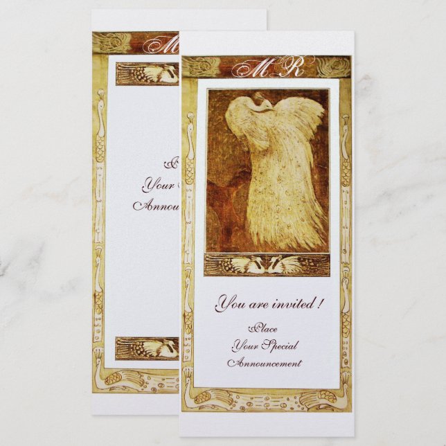 WEDDING LOVE PEACOCK MONOGRAM White Pearl Invitation (Front/Back)