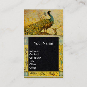 WEDDING LOVE PEACOCK MONOGRAM Yellow Black Paper Business Card
