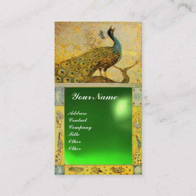 WEDDING LOVE PEACOCK MONOGRAM yellow green emerald Business Card (Front)