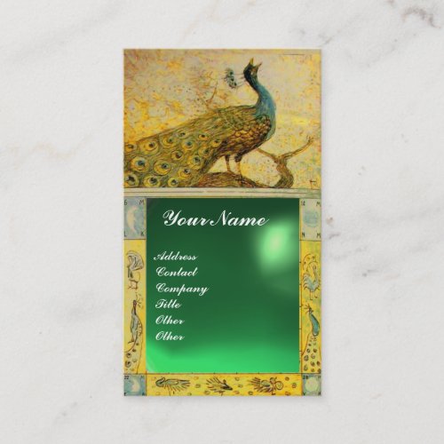 WEDDING LOVE PEACOCK MONOGRAM yellow green jade Business Card