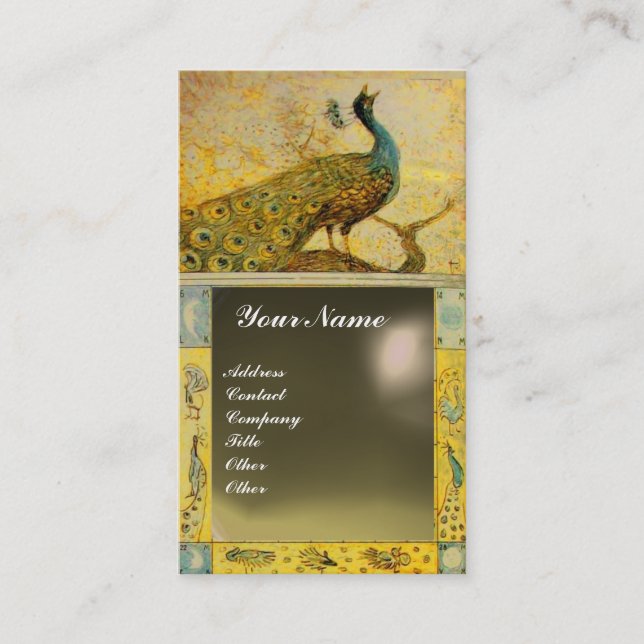 WEDDING LOVE PEACOCK MONOGRAM yellow grey agate Business Card (Front)