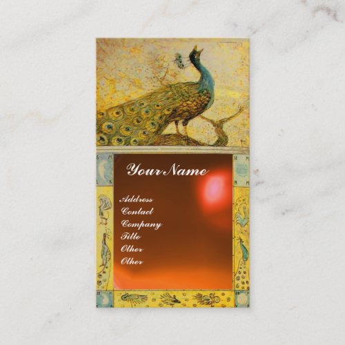 WEDDING LOVE PEACOCK MONOGRAM yellow orange agate Business Card