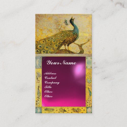 WEDDING LOVE PEACOCK MONOGRAM yellow pink amethyst Business Card