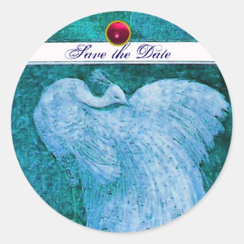 WEDDING LOVE PEACOCK white blue pink red ruby Classic Round Sticker