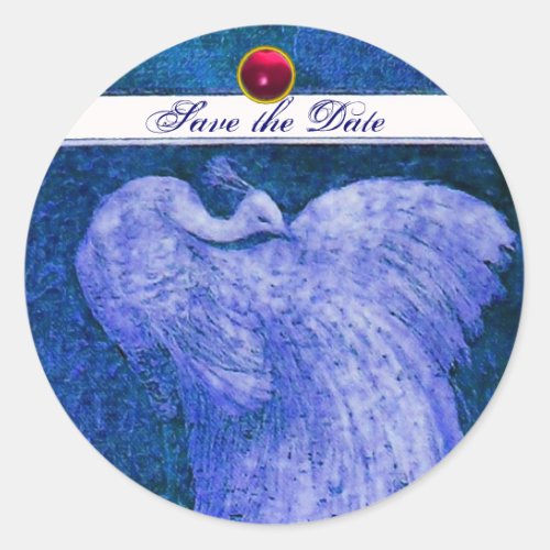 WEDDING LOVE PEACOCK white blue pink red ruby Classic Round Sticker