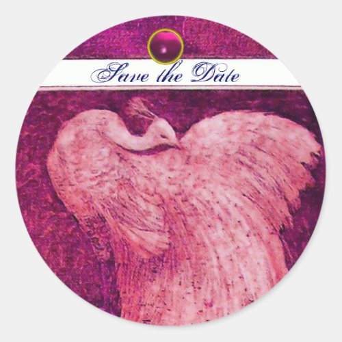 WEDDING LOVE PEACOCK white red  pink  amethyst Classic Round Sticker