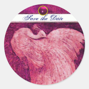 WEDDING LOVE PEACOCK white red , pink  amethyst Classic Round Sticker