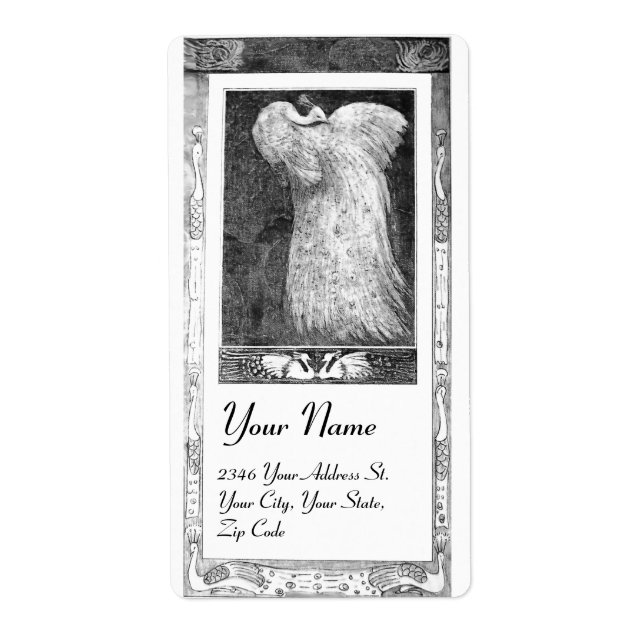 WEDDING LOVE PEACOCKS ,black and white Label (Front)