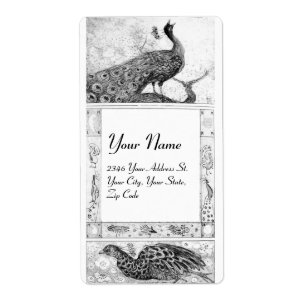 WEDDING LOVE PEACOCKS ,black and white Label