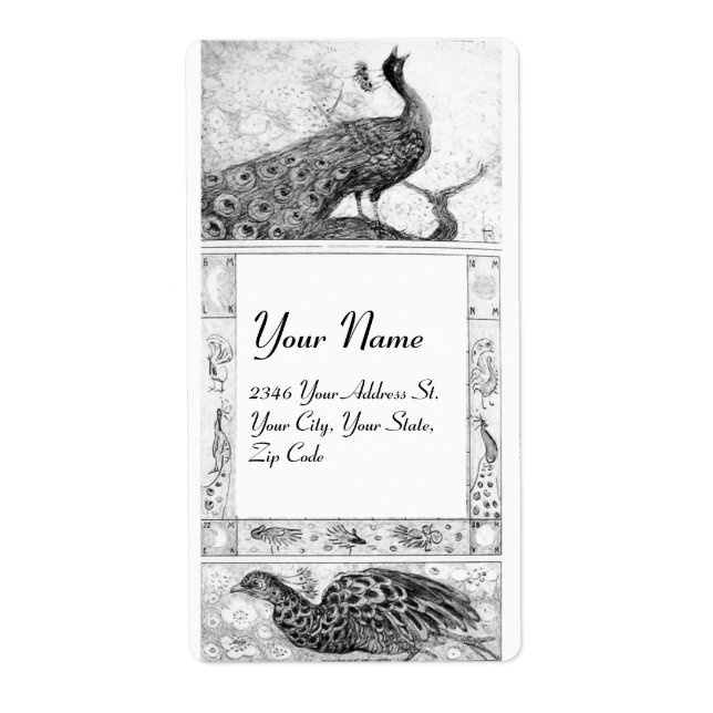 WEDDING LOVE PEACOCKS ,black and white Label (Front)