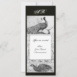 WEDDING LOVE PEACOCKS MONOGRAM black white Invitation
