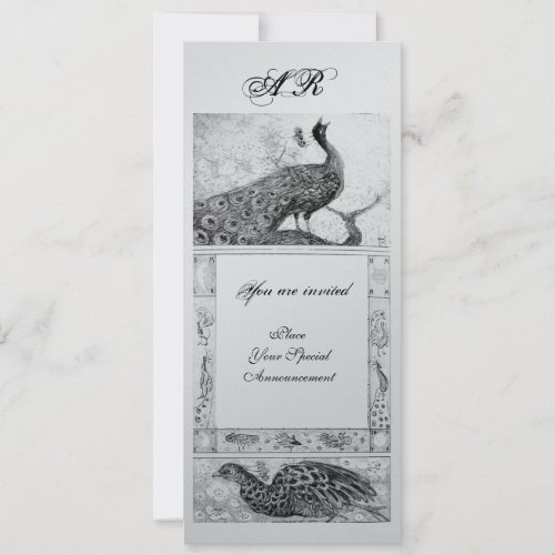 WEDDING LOVE PEACOCKS MONOGRAM black white silver Invitation