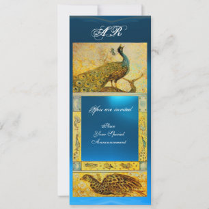 WEDDING LOVE PEACOCKS MONOGRAM brown blue yellow Invitation