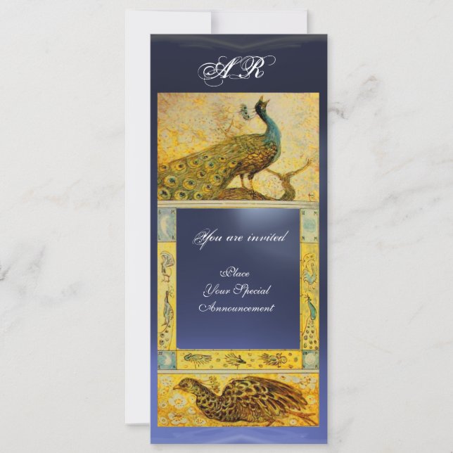 WEDDING LOVE PEACOCKS MONOGRAM brown blue yellow Invitation (Front)