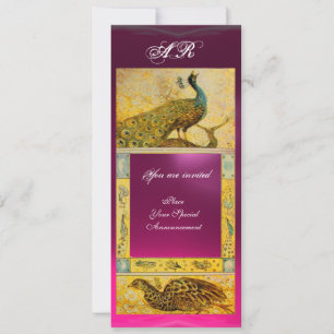 WEDDING LOVE PEACOCKS MONOGRAM brown pink yellow Invitation