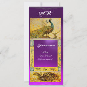 WEDDING LOVE PEACOCKS MONOGRAM brown purple yellow Invitation