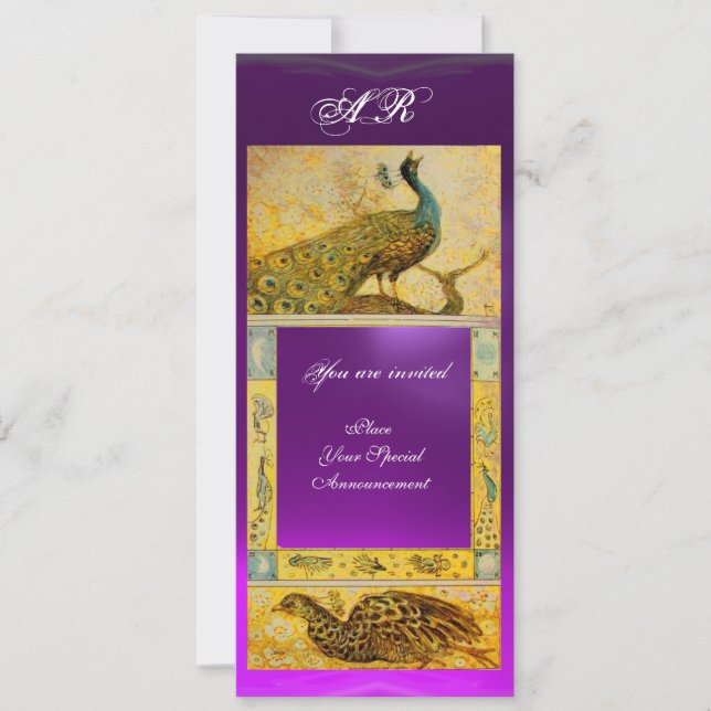WEDDING LOVE PEACOCKS MONOGRAM brown purple yellow Invitation (Front)
