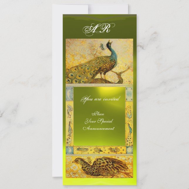 WEDDING LOVE PEACOCKS MONOGRAM ,brown white yellow Invitation (Front)