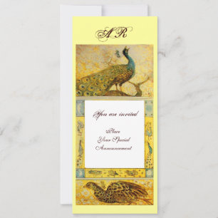 WEDDING LOVE PEACOCKS MONOGRAM ,brown white yellow Invitation