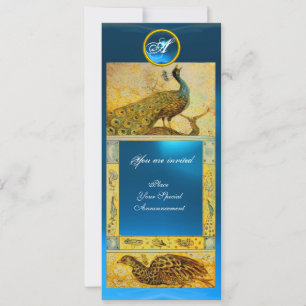 WEDDING LOVE PEACOCKS MONOGRAM ,brown yellow blue Invitation