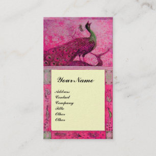 WEDDING LOVE PEACOCKS MONOGRAM pink fuchsia pearl Business Card