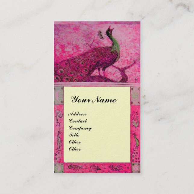 WEDDING LOVE PEACOCKS MONOGRAM pink fuchsia pearl Business Card (Front)