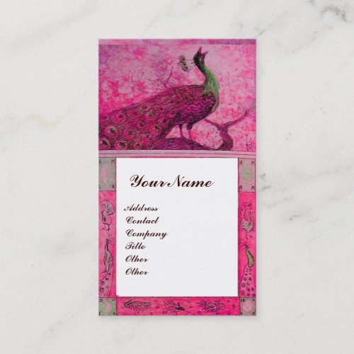 WEDDING LOVE PEACOCKS MONOGRAM Pink Fuchsia White Business Card