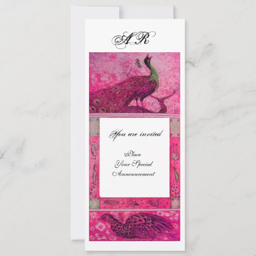 WEDDING LOVE PEACOCKS MONOGRAM pink fuchsia white Invitation