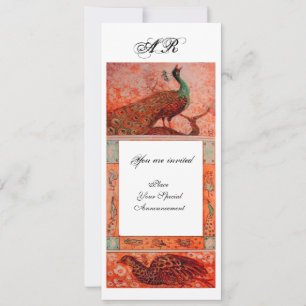 WEDDING LOVE PEACOCKS MONOGRAM red orange white Invitation