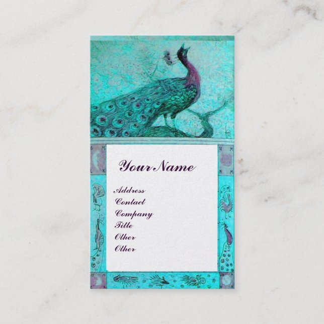 WEDDING LOVE PEACOCKS MONOGRAM Teal Aqua BluePear Business Card (Front)