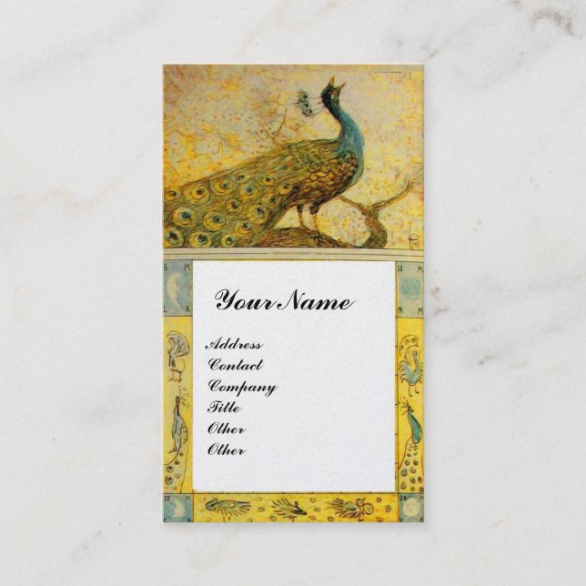 WEDDING LOVE PEACOCKS MONOGRAM, yellow brown pearl Business Card (Front)
