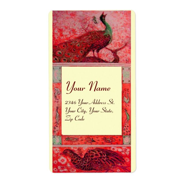 WEDDING LOVE PEACOCKS ,red  cream Label (Front)