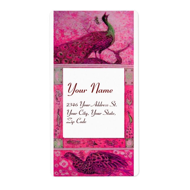 WEDDING LOVE PEACOCKS ,red fuchsia pink white Label (Front)