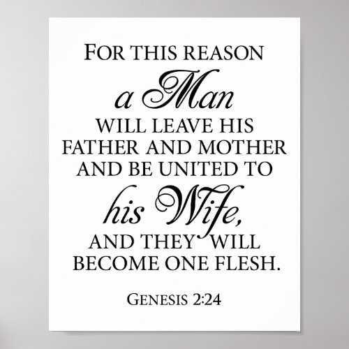 Wedding Love Quote Bible Verse Genesis 224 Poster