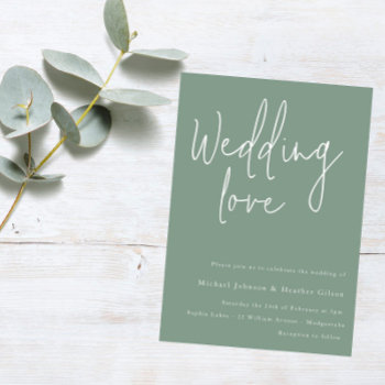 Wedding Love: Sage Green & White Modern Wedding Invitation by Nicheandnest at Zazzle