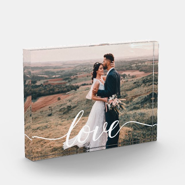 Wedding Love Script Personalized Photo Gift Block (Left)